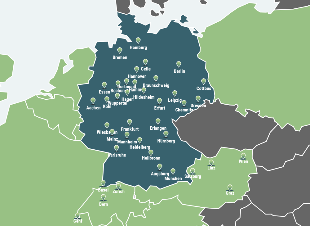 Interaktive Karte in der DACH Region - Jetzt Stellenanzeigen schalten
